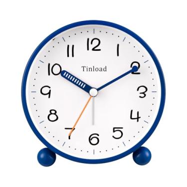 Imagem de Tinload Despertador analógico retrô antigo de 11,4 cm, pequeno relógio silencioso operado por bateria com luz manual, soneca, decoração vintage para quarto, sala de estar, escritório, cabeceira, mesa