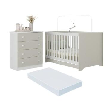 Imagem de Berço Americano 3 em 1 com Colchão Incluso e Cômoda 4 Gavetas Encanto Multimóveis Mp4699 Branco/off White