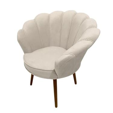 Imagem de Poltrona Decorativa Pétala Luxo em Tecido Veludo com Pés Palito para Sala Quarto e Recepção - Conforto e Sofisticação (Bege)