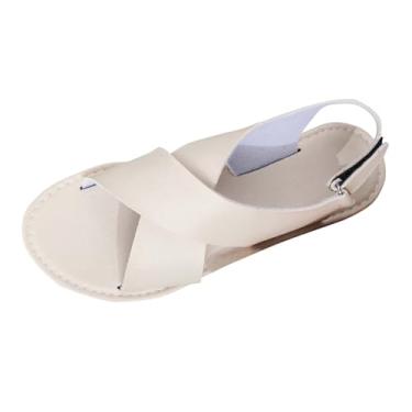 Imagem de Sandálias rasteiras femininas de lazer com bico aberto – design de boca de peixe para uso casual primavera verão, Bege, 36