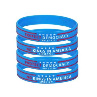 Imagem de QRH Pulseiras de silicone No Kings in America Since 1776 No Kings Protest Sign Pulseiras de silicone Protect Democracy Pulseira de borracha desde 1776 Acessórios de protesto político, Bouncy, Silicone
