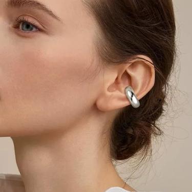Imagem de Brincos de punho grosso banhados a ouro 14K para mulheres, brincos para orelhas não perfuradas, cartilagem, clipe, standard, Aço inoxidável, Sem pedra preciosa