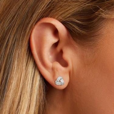 Imagem de Brincos femininos de zircônia cúbica banhada a ouro 14 K, brincos de halo de coração de zircônia cúbica, estilosos, cartilagem, joias de presente de aniversário para ela, standard, Cobre, Sem pedra