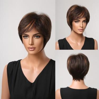 Imagem de Peruca Pixie Cut com Camadas Curtas para Mulheres Franja Cabelo Aparência Natural Fluffy Sintética de Alta Temperatura Confortável Respirável Rede