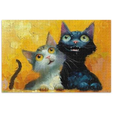 Imagem de Quebra-cabeça de pintura de gatos desenhos animados adultos 500 peças arte brinquedo pintura homens presentes únicos amigos família jogos presentes