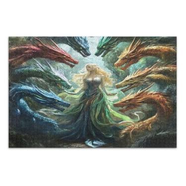 Imagem de Beautiful Woman Dragons Puzzle Games para adultos com letras nas costas quebra-cabeças 500 peças para adultos