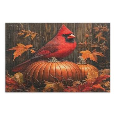 Imagem de Red Bird Pumpkins Fall Cool Puzzles para adultos com letras nas costas quebra-cabeças para adultos 1000 peças