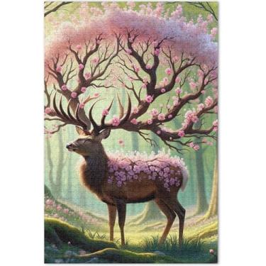 Imagem de Quebra-cabeça de flores, chifres, veado, 500 peças, adultos, arte, pintura, paisagem, quebra-cabeças engraçados, presentes de jogo