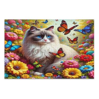 Imagem de Quebra-cabeça família gato borboleta com letras nas costas quebra-cabeça 500 peças para adultos