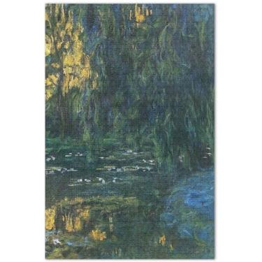 Imagem de Pintura Monet nenúfares 1000 peças quebra-cabeças adultos presentes para jogo de elefante branco quebra-cabeça colorido flor arte impressão, 75 x 40 centímetros