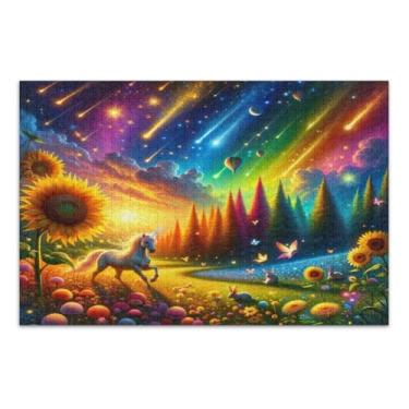 Imagem de Quebra-cabeça de estrela cadente colorida de unicórnio 1000 peças, quebra-cabeças difíceis para adultos, jogos mentais