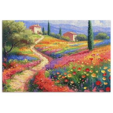 Imagem de Quebra-cabeça com pintura colorida, flores, paisagem, 500 peças para adultos, quebra-cabeça, presentes rígidos, pintura colorida