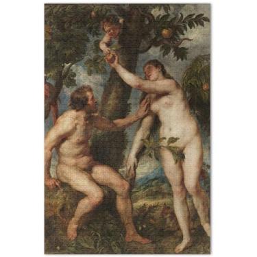Imagem de Arte personalizada Peter Paul Rubens impressões Adam Eve Paradise quebra-cabeça 500 peças para adultos paisagem paisagem quebra-cabeças rígidos para adultos presentes para jogo de elefante branco, 51