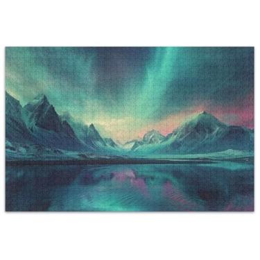 Imagem de Aurora Luzes Montanhas Paisagem Adultos Quebra-cabeça 1000 peças Elefantes Brancos Presentes para Adultos Cena Outono Arte Colorida