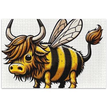 Imagem de Quebra-cabeças engraçados com estampa de abelha e vaca 500 peças para adultos arte de flores grande quebra-cabeça engraçado presentes