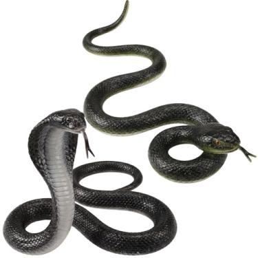Imagem de AceOrbit 2 peças de serpentes realistas de borracha de 119 cm para manter pássaros longe, assustadores, esquilos, brinquedos de cobra realistas pretos para pegadinhas de jardim