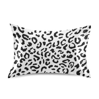 Imagem de Capas de almofadas padrão King Queen com estampa de leopardo preto e branco em cetim com impressão artística refrescante para decoração de cama king size 101,6 cm x 50,8 cm