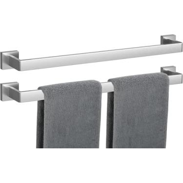 Imagem de Barra de toalha, pacote com 2 para banheiro, suporte de toalha de níquel escovado de 61 cm, 12/16/20, 24, 28, 32/36 polegadas, aço inoxidável, SUS304, à prova de ferrugem, moderno quadrado (2, níquel