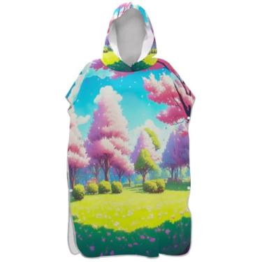 Imagem de Joisal Poncho de surfe para trocador de roupas de banho de praia com capuz plus size rosa floral flor verde árvore unissex poncho adulto com capuz