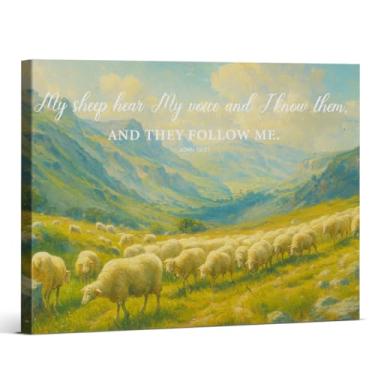 Imagem de Impressão de arte de parede em tela com versículo bíblico, pôster cristão My Sheep Listen to My Voice John 10:27 pôster imagem arte religiosa emoldurada para decoração de parede de escritório