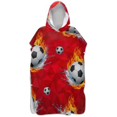 Imagem de Joisal Roupão de mudança de tamanho grande para adultos, poncho de surf, praia, banho, toalhas com capuz, bolas de futebol, chamas, ponchos femininos com capuz