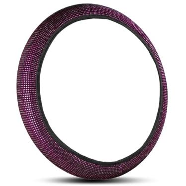 Imagem de Capa de volante de couro de diamante brilhante, brilhante, cristal, glitter, strass, protetor de roda de carro para mulheres, meninas, SUVS, Sedans, caminhões, roxo prata
