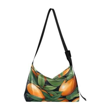 Imagem de Bolsa tiracolo masculina Autumn Fruits Pumpkins de couro, bolsa transversal grande, bolsa de couro com alça de ombro, Frutas e folhas laranjas-3, One Size
