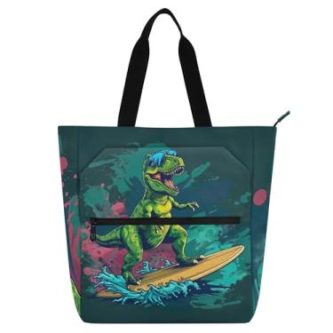 Imagem de GAIGEO Bolsa feminina engraçada para skate de dinossauro, bolsa de tecido de lona, bolsas para professores de faculdade, escola, com compartimentos