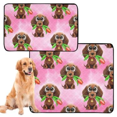 Imagem de Cute Dachshunds tapetes de xixi laváveis para animais de estimação rosa, à prova d'água, tapetes fofos reutilizáveis para animais de estimação, à prova de vazamento, almofadas de penico para cães