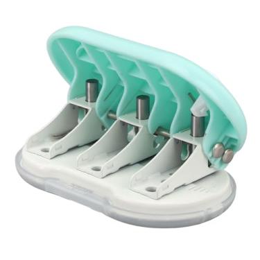 Imagem de GLOGLOW Máquina Perfuradora Manual Portátil para Decoração Diária, ABS e Ferro, Leve 136g, Design Portátil Compacto para Projetos DIY de Escritório Doméstico Perfurador de 3 Furos, Mini Nan (Verde)