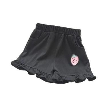 Imagem de Shorts De Verão Para Meninas Com Estampa De Morango E Renda, Roupas De