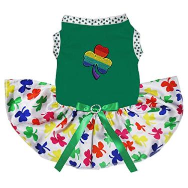 Imagem de Petitebella Vestido de cachorro de trevo arco-íris (trevos verde/arco-íris, médio)