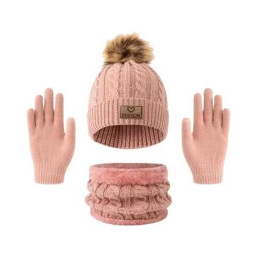Imagem de Conjunto De Chapéu E Luvas Infantis Para Outono E Inverno, 3 Peças, Fo