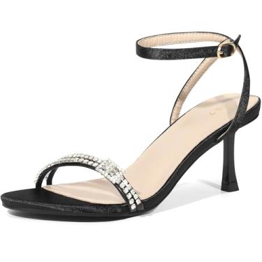Imagem de Perphy Sandálias femininas de salto agulha com tiras de strass, Preto, 38