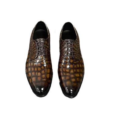 Imagem de Sapato social masculino autêntico de crocodilo com bico redondo Oxfords de couro de jacaré genuíno pintado à mão com cadarço, Multi, 42
