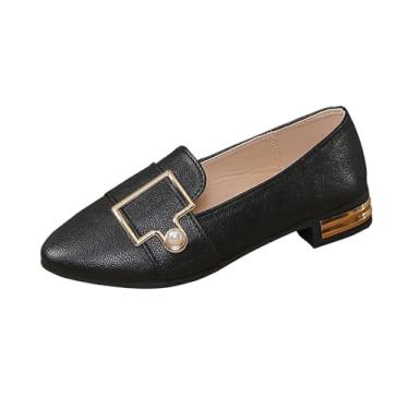 Imagem de Mocassins femininos chiques casuais versáteis plus size respiráveis com bico fino salto fechado sola lisa macia salto baixo de um pé, Preto, 38