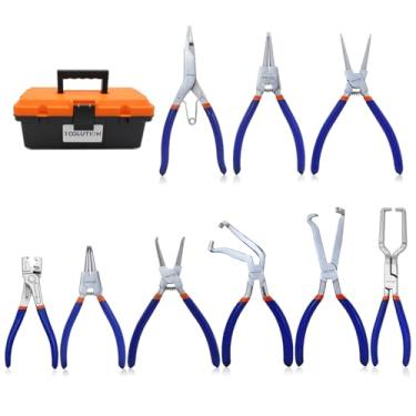 Imagem de TOOLUTION Braçadeira de mangueira, braçadeira de mangueira, linha de combustível, kit de alicate de desconexão elétrica e anel de pressão com alicate interno/externo, ferramentas de anel de bloqueio