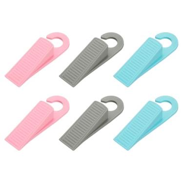 Imagem de PATIKIL 6 batentes de porta, gancho de borracha, protetor de porta de cunha de borracha para parte inferior do tapete, azulejo de concreto de madeira, todas as superfícies, cinza/rosa/azul