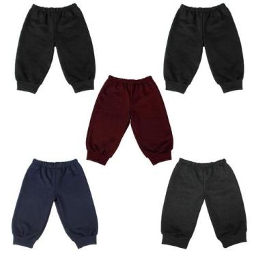 Imagem de Kit 5 Calças Bebe De Moletom Boa Qualidade Em Cores Diversas (Preto, A