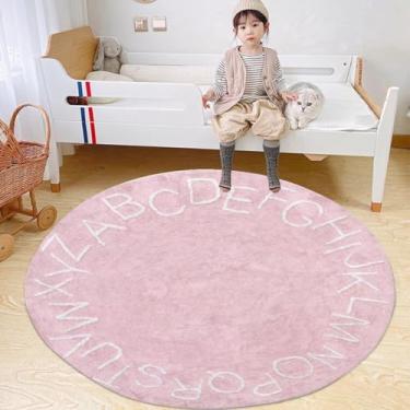 Imagem de Poowe ABC Round Kids Rug Children Educational Rugs,Faux Wool Alphabet Baby Crawling Mats, Activity Centerpiece Play Mat - Ideal Gift for Boys Girls Bedroom Play/Game Room-Round 47.2",Pink