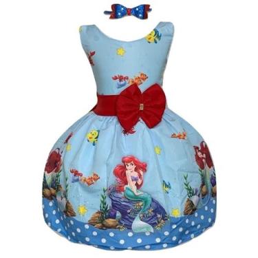 Imagem de Vestido Infantil Temático Princesa Ariel Azul - Bento E Maria Moda Inf