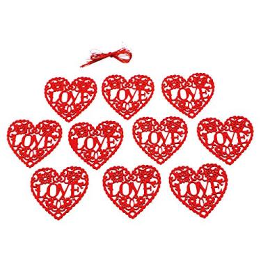 Imagem de 10 Peças de Ornamentos Coração Madeira com Corda para Pendurar Decoração Romântica Casamento Materiais Artesanato DIY Padrão Floral Oco