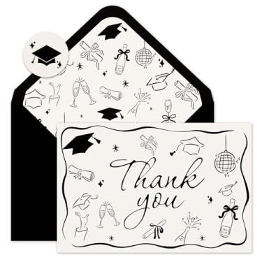 Imagem de Whaline 24 peças cartões de agradecimento de graduação cartões de notas em branco com envelopes adesivos boné de formatura preto diploma champanhe cartão de felicitações para festa de parabéns, 10 x