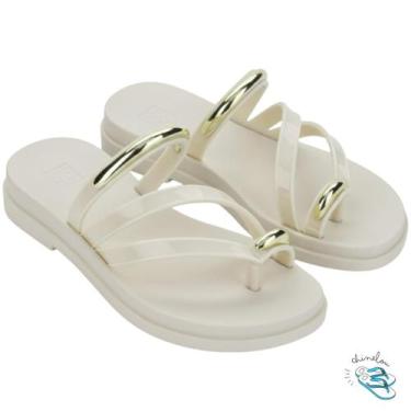 Imagem de Sandalia Chinelo Feminino Zaxy Lume Detalhes Metal Conforto, Off white