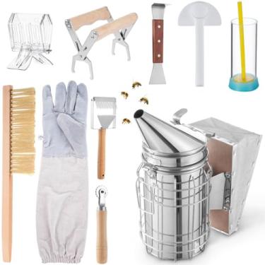 Imagem de Chewtoyo Kit completo para iniciantes de apicultura com defumador de abelhas, ferramentas de colmeia, luvas, raspador, escova, clipe de favo de mel, suprimentos essenciais para apicultores