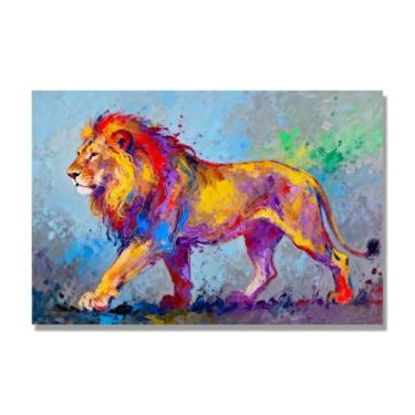 Imagem de Arte abstrata de respingos de leão, pintura colorida de animais em tela, decoração de parede expressiva moderna para sala de estar ou escritório. A51. 60x90cm-23,7x35,5 pol. Somente tela