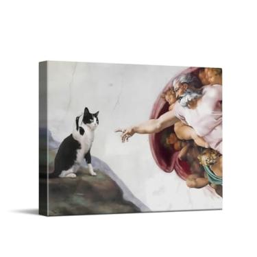 Imagem de CYFDYVT Arte de parede em tela de gato smoking, arte de parede de gato engraçado, paródia renascentista, gato smoking encontra Deus, arte de parede estilo capela sistina, pôsteres ecléticos para