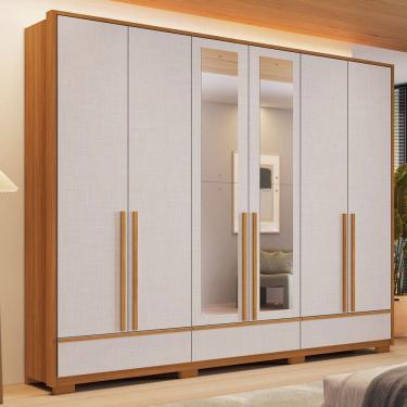 Imagem de Guarda-Roupa Casal Tech 6 Portas 3 Gavetas com Espelho 100% Mdf Freijó Trend/Off White Tx - Pnr Móveis
