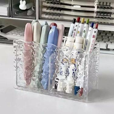 Imagem de Cesto Organizador De Maquiagem Porta Pincel Lápis Caneta Joia Maquiagem Acrílico Multiuso Com 2 Divisórias