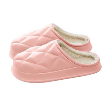 Imagem de Pantufas femininas modernas e casuais de inverno com bico fechado e forradas com lã, rosa, 35